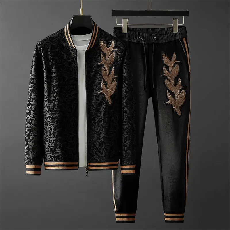 Top Trends: High Quality Men's Cardigan Sweater Suit Jacquard Embroidery Bird Casual Sports Baseball Suit Fashion Men's Autumn Set Shoppable Styles