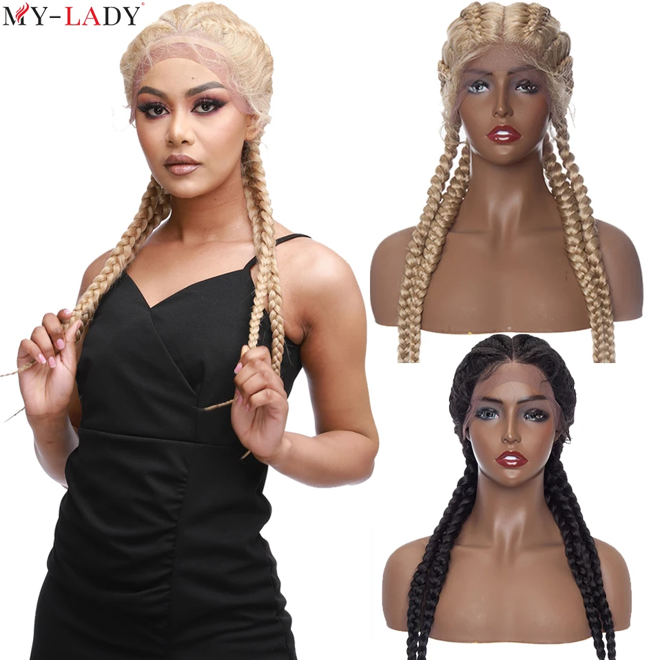 Top Trends: My-Lady Synthetic Dutch Braids Wig With Baby Hair Cornrow Braided Lace Front Wigs For Black Women Long Glueless Brazilian Wig Shoppable Styles