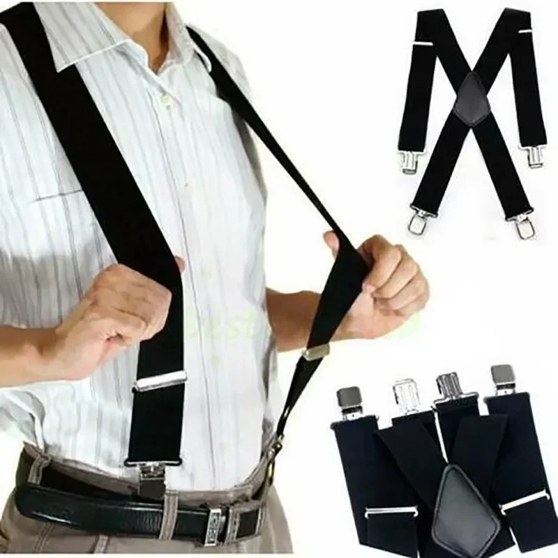 Top Trends: Wide Men Suspenders High Elastic Adjustable 4 Strong Clips Suspender Heavy Duty X Back Trousers Braces Shoppable Styles