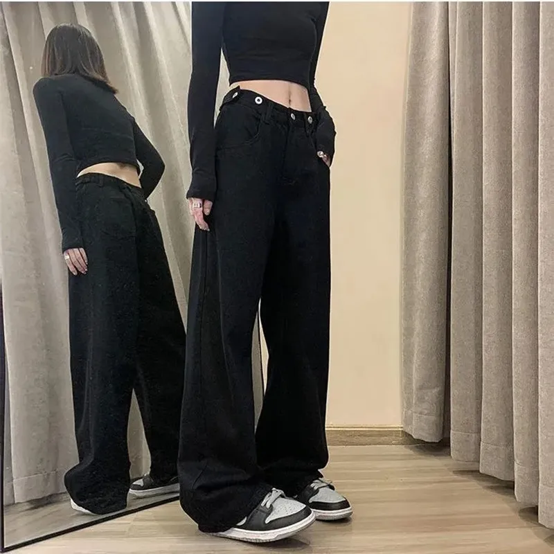 Top Trends: Black Jeans Women Female Cotton New Oversize Harajuku High Street Womens Vintage Straight Denim Mom Pants Baggy Trouser Shoppable Styles