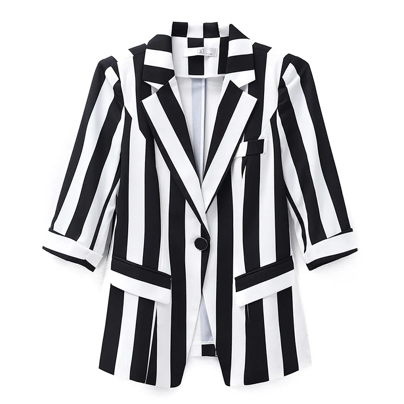 Top Trends: Casual Blazer Fashion Black And White Suit 2021 Spring Autumn Women Blazers Coat New Ladies Temperament Casual Striped Jacket Shoppable Styles