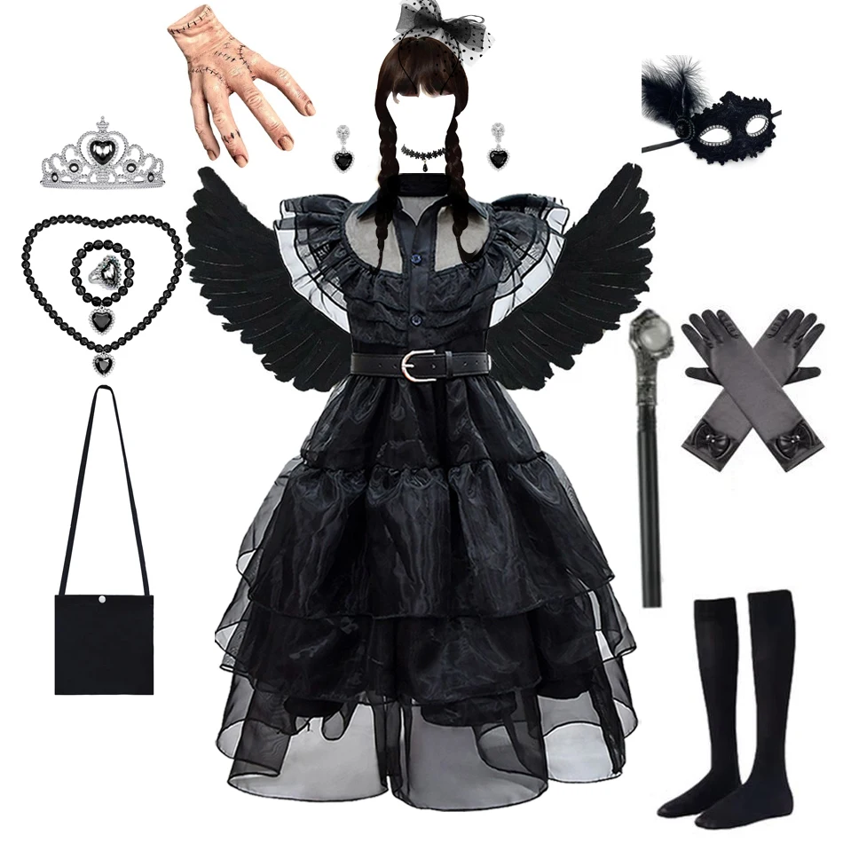 Top Trends: Wednesday Addams Costume Girl Kids Black Dress Party Evening Dress Carnival Costumes Girls Shoppable Styles