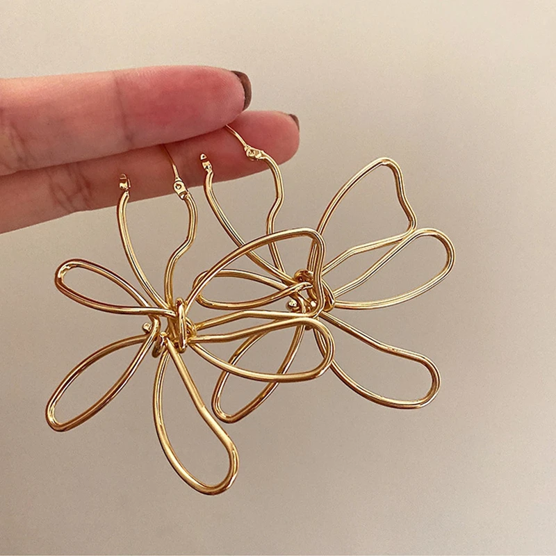 Top Trends: Fashion Flower Earrings For Women Minimalist Metal Lines Hoop Earrings Female Girl Daily Jewelry Accessories Gift Shoppable Styles