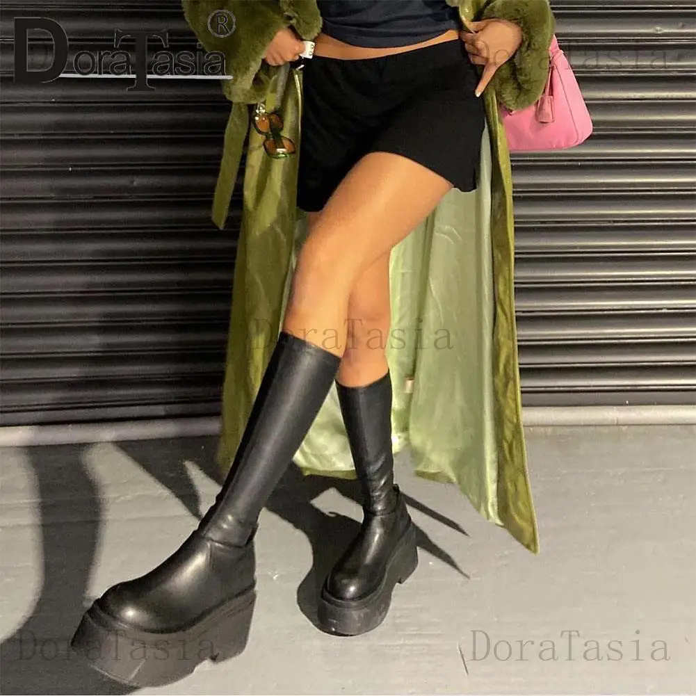 Top Trends: Brand New Ladies Platform Mid-Calf Boots Fashion Slip-on Wedges High Heels Women's Boots Casual Party Thick Bottom Woman Shoes Shoppable Styles