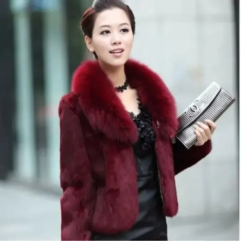 Top Trends: Faux Fur Coat Women Black 4XL Short Jacket 2023 New Winter Fashion Mom Rabbit Fur Slim Green Fox Fur Collar Fluffy Jacket Shoppable Styles