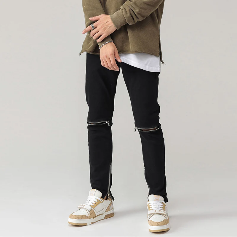 Top Trends: High Street Fashion Men Jeans Elastic Stretch Slim Fit Ripped Jeans Men Black Punk Trousers Zipper Designer Hip Hop Pants Hombre Shoppable Styles