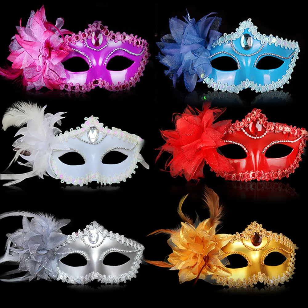 Top Trends: Dance Party Diamond Venetian Mask Feather Flower Wedding Carnival Performance Costume Sexy Lady Mask Masquerade Christmas Shoppable Styles