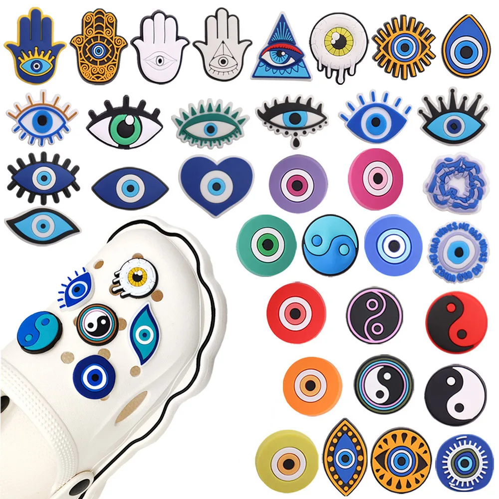 Top Trends: Hot Sale 1pcs PVC Shoe Charms For Crocs Accessories Evil Eyeball Monster Badge Women Clogs Buckle Kids Pin Men Decoration Jeans Shoppable Styles