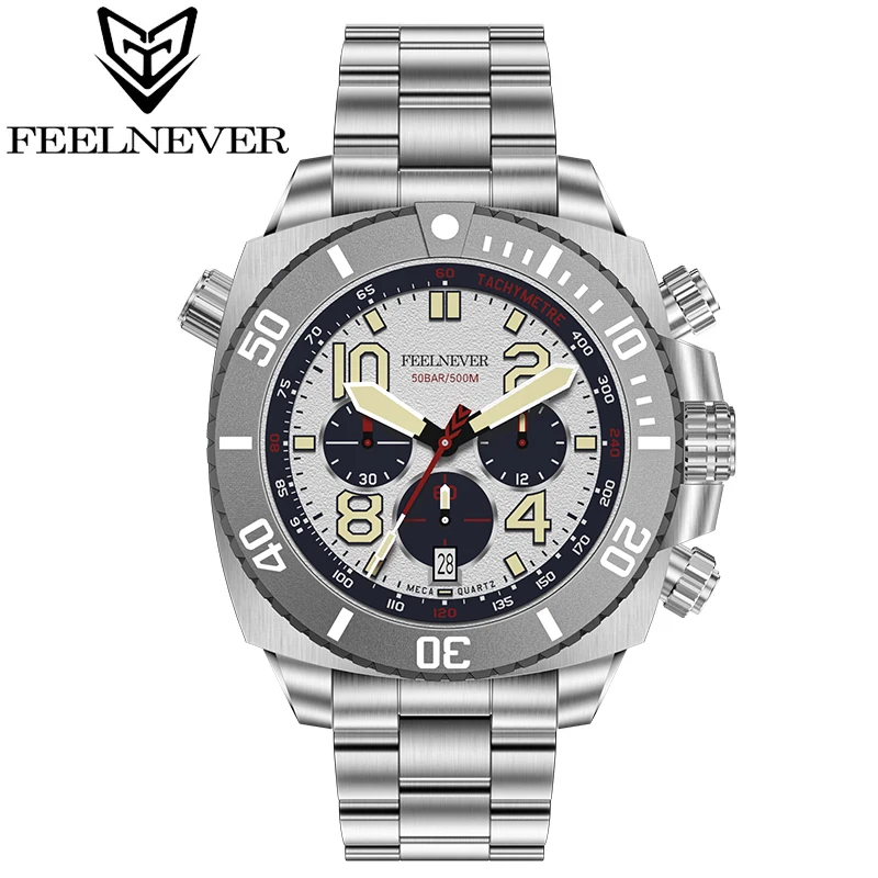 Top Trends: FeelNever 500M Diving Men Quartz Watch Big Dial Military Watch For Men Sapphire Crystal Sport Wristwatch Waterproof Chronograph Shoppable Styles