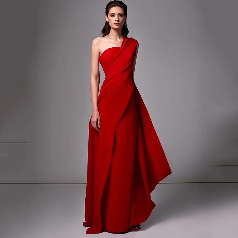 Top Trends: UZN Elegant Red A-Line Evening Dresses One Shoulder Asymmetrical Neck Prom Dress Satin Floor-Length Saudi Arabia Party Gown Shoppable Styles