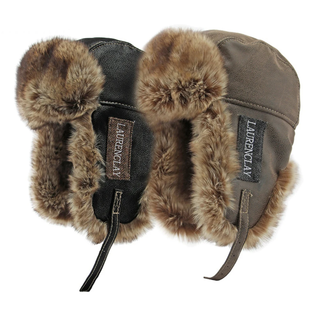 Top Trends: HT4241 Bomber Hat New Thick Warm Men Women Russian Fur Hat Male Windproof PU Leather Ski Trapper Earflap Cap Winter Hat Ushanka Shoppable Styles