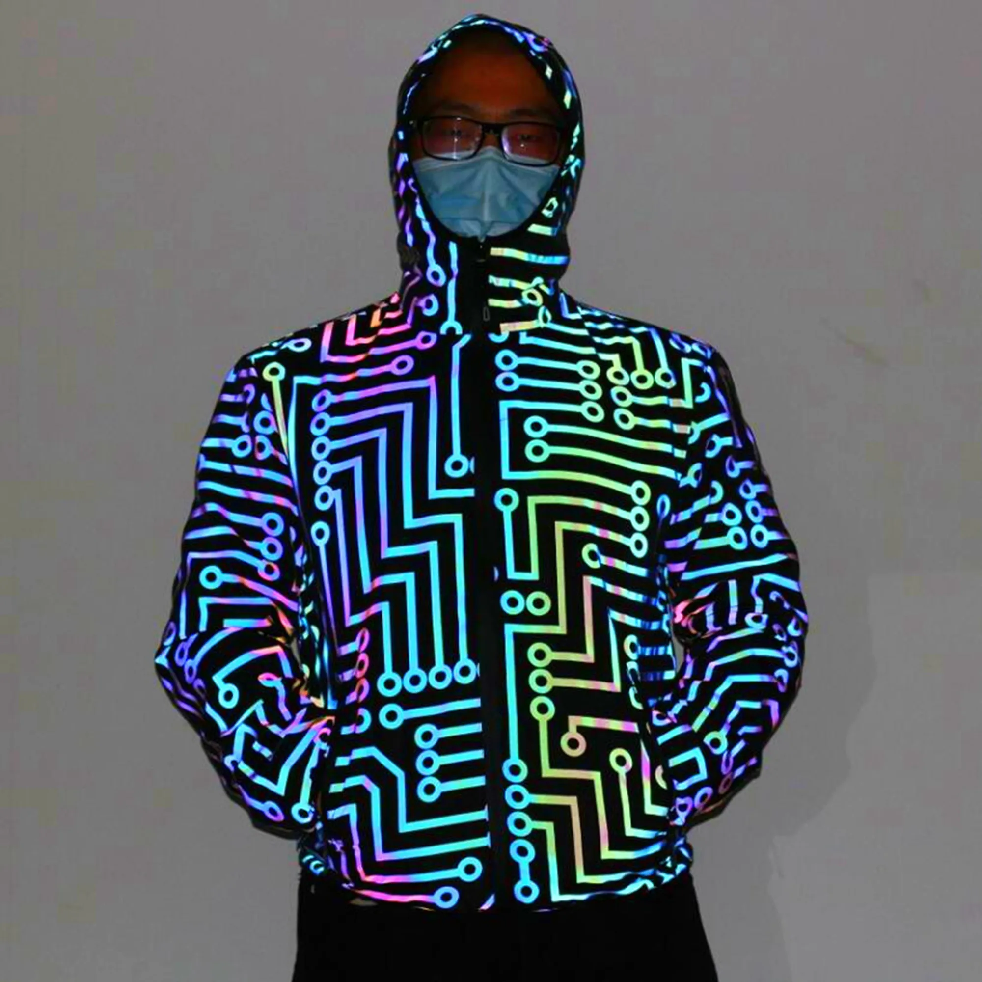 Top Trends: Plus Size 4XL Men Unisex Holographic Reflective “Circuit Pattern” Jacket Reflect Light Casual Coats Shoppable Styles