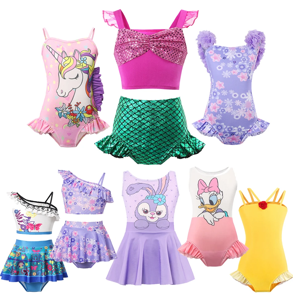 Top Trends: 2023 Disney Kids Girls Swimsuit Children's Beach Wear Cosplay ElsaPrincess Swimmwear Mermaid Ariel Strap Bikini Bathing Suit Shoppable Styles