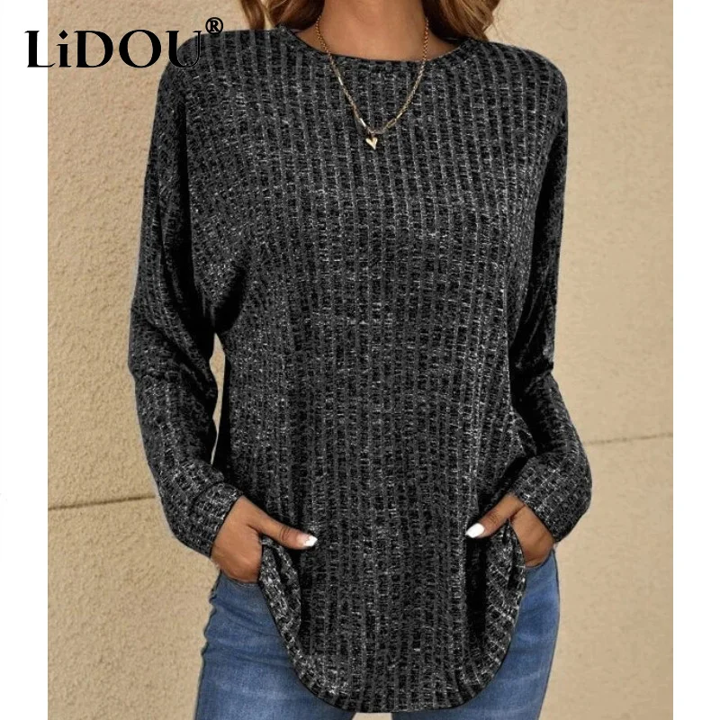 Top Trends: 2023 Spring Autumn New Solid Color Fashion Round Neck Long Sleeve T-shirt Women Casual Vintage Loose Elegant All-match Pullovers Shoppable Styles