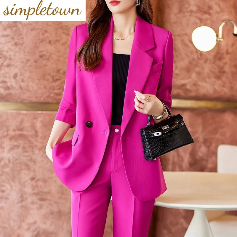 Top Trends: Button Decorated Loose Jacket Blazer Wide Leg Pants Two-piece Elegant Women's Pants Suit Summer Office Outftis Business Suit Shoppable Styles