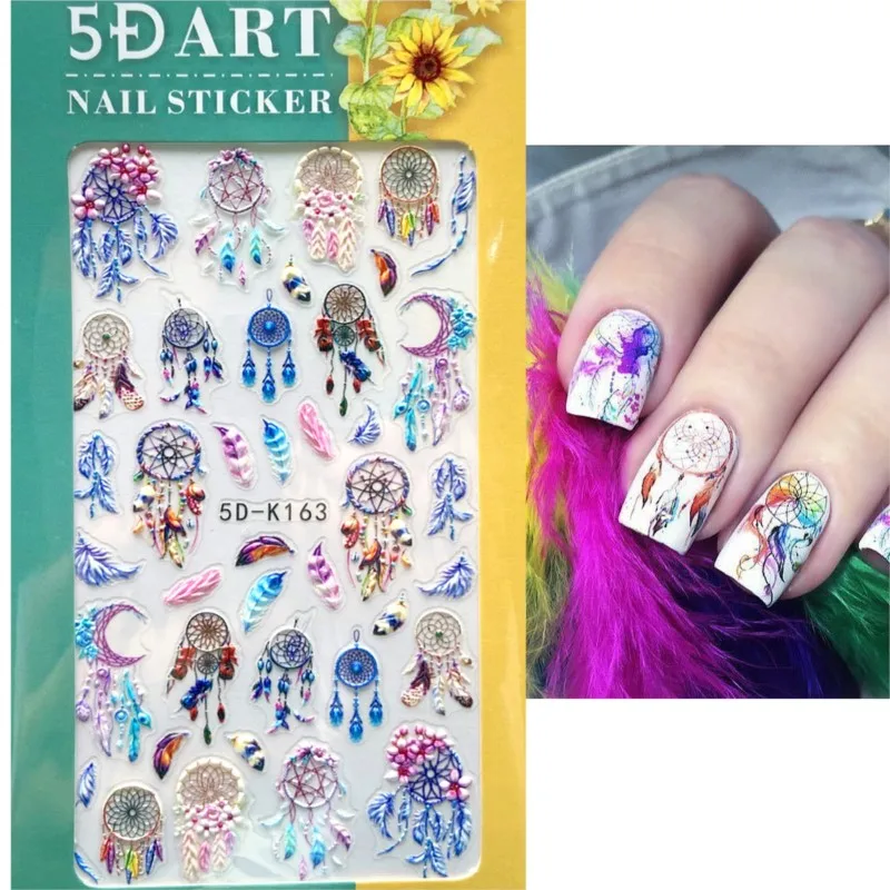 Top Trends: 1Pc 5D Embossed Dreamcatcher Nail Art Stickers Tulip Snowflake Dream Catcher Engraved Slider Nail Decals Gel Polish Nail Sticker Shoppable Styles