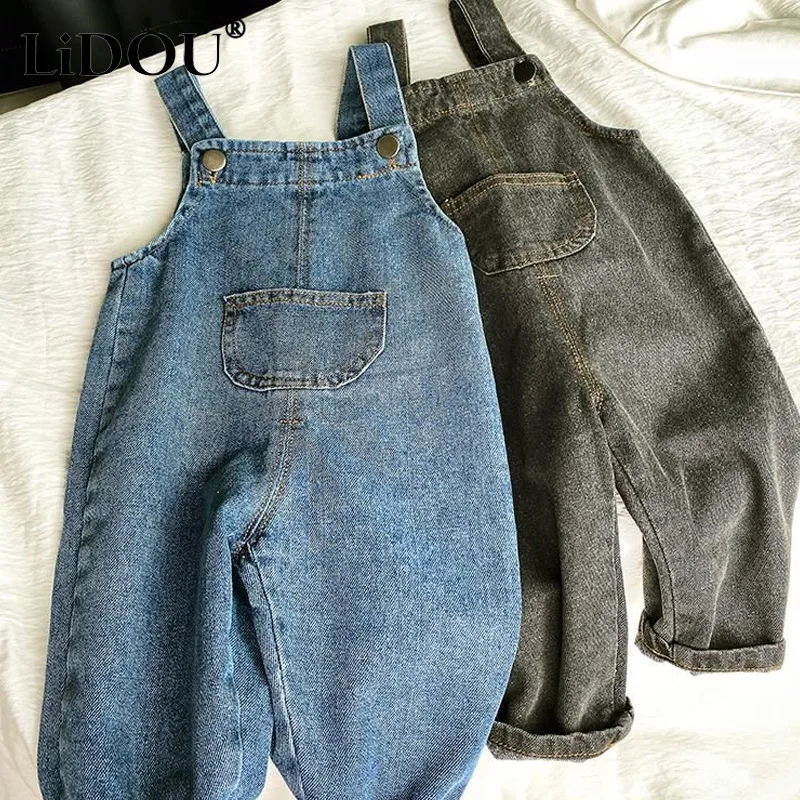 Top Trends: 2023 New Korean Fashion Girls Jumpsuit Clothes Solid Denim Suspende Sweet Cute Kawaii Toddler Boys Jeans Pants Children Overalls Shoppable Styles