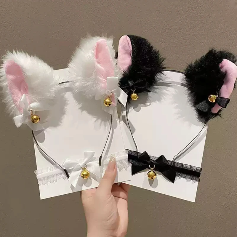 Top Trends: Y2K Cat Ears Headband For Women Girls Lace Bow Necklace Plush Bell Hairband Cosplay Masquerade-Party Costume Hair Accessories Shoppable Styles