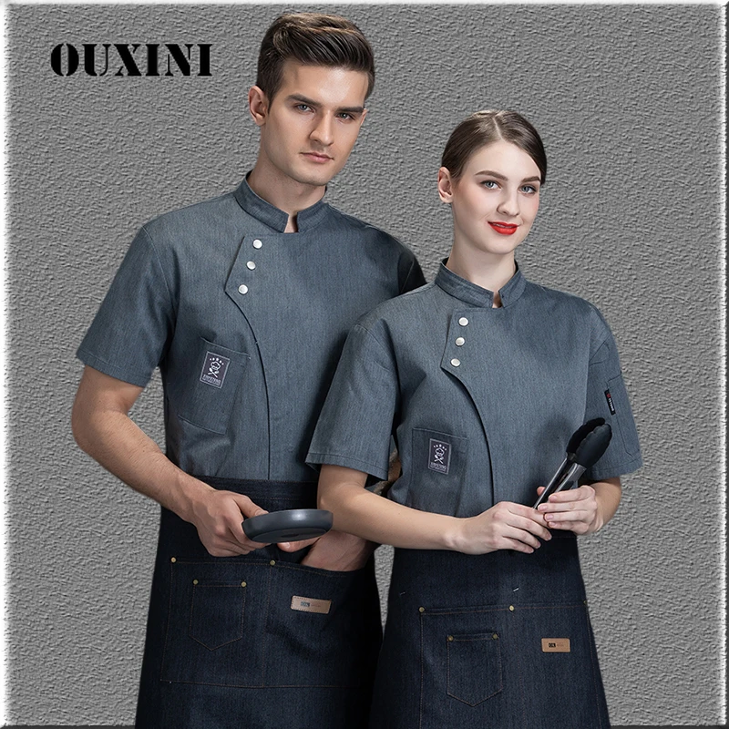 Top Trends: Summer Chef Jacket Short Sleeve Kitchen Clothes Gray Restaurant Uniform Women And Men Catering White Cook Coat Bakery Overall Shoppable Styles