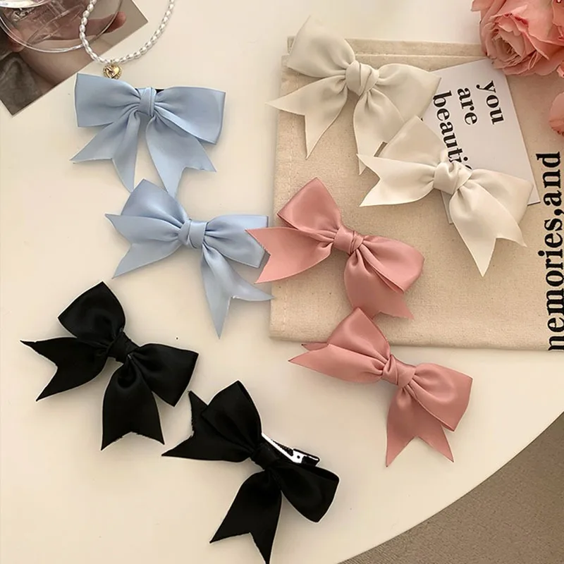 Top Trends: 1 Pair Satin Ribbon Bowknot Hairpins Women Girls Kids Hair Clips Bows Barrettes Accessories Hairclip Headdress Headwear Ornament Shoppable Styles