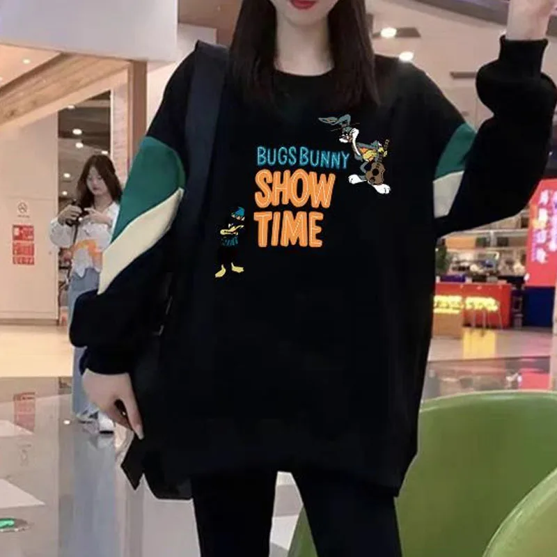 Top Trends: Spring Autumn Fashion Design Sense Korean Printed Spliced Round Neck Loose Versatile Casual Long Long Sleeve Sweater Shoppable Styles