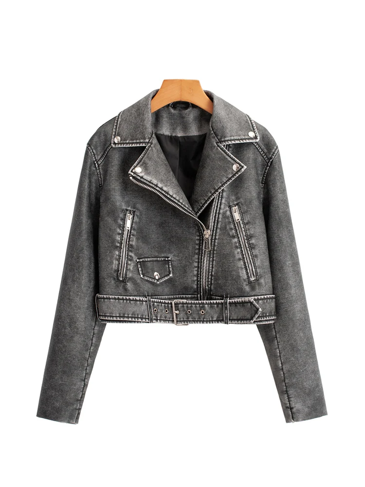 Top Trends: Women Loose Pu Faux Leather Short Jacket With Belt Streetwear Female Moto Biker Zipper Lapel Coat Outwear Leather Jacket Women Shoppable Styles