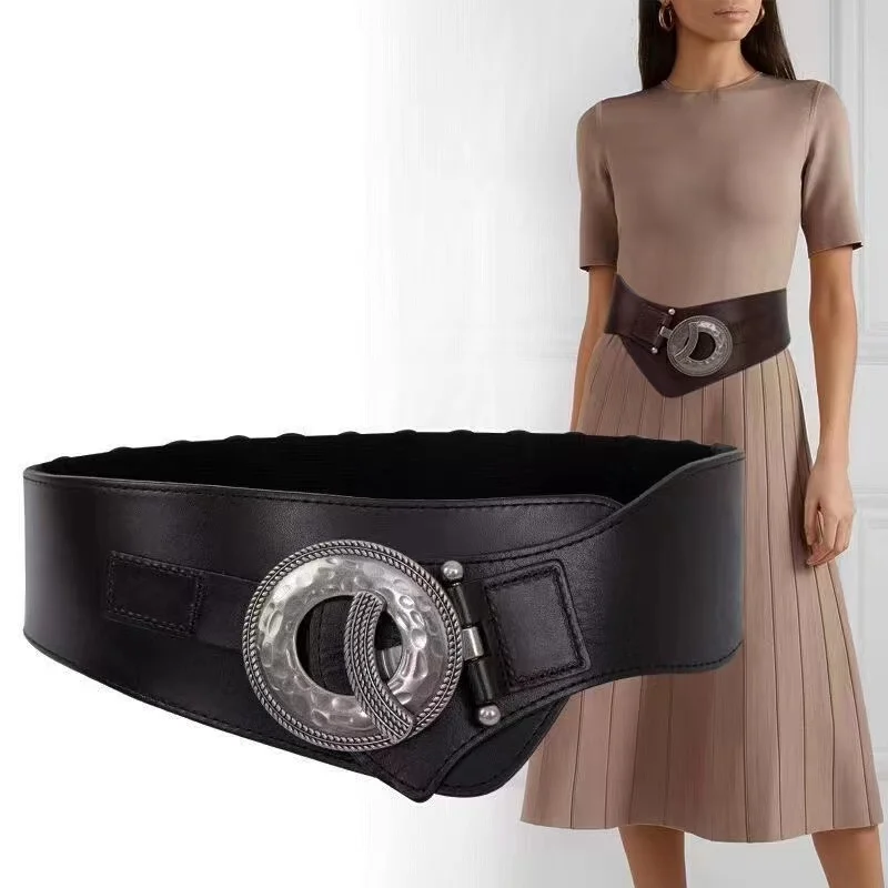 Top Trends: Luxury Ladies Wide Belt Elastic Vintage Buckle Leather Wide Fashion Round Buckle Waistband Women&#039;s All-match Waist Seal Belts Shoppable Styles