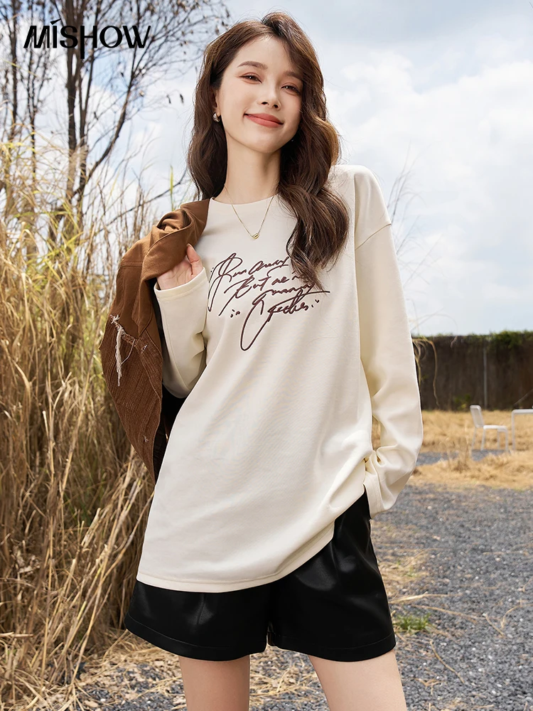 Top Trends: MISHOW Women&#039;s Letter Embroidery Sweatshirt 2023 Autumn American Vintage Crew Neck Loose Casual Long Sleeve LooseTops MXC45T0133 Shoppable Styles