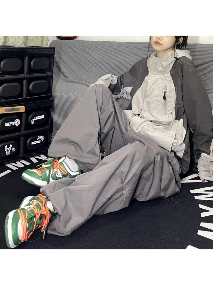 Top Trends: HOUZHOU Retro Hippie Gray Baggy Parachute Pants Women Y2K Streetwear Oversize Pockets Wide Leg Cargo Trousers Female Harajuku Shoppable Styles