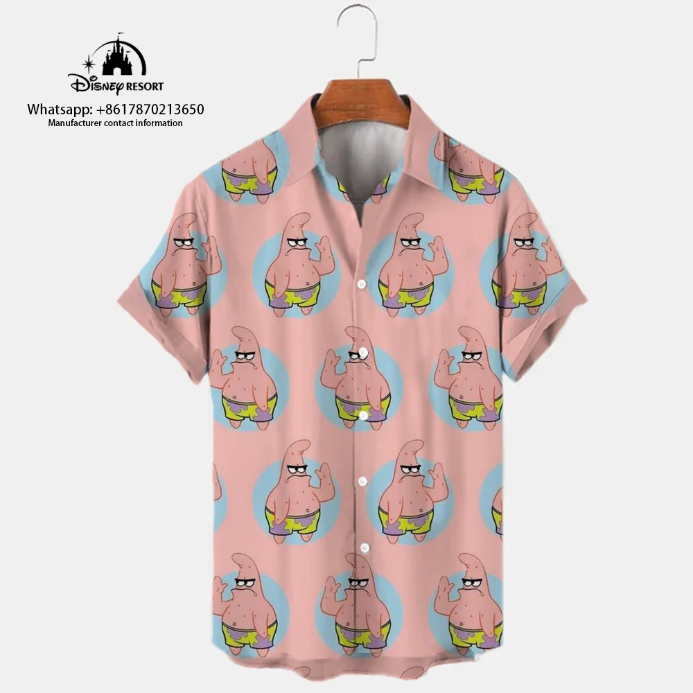 Top Trends: 2023 Summer New Harajuku Casual Shirt Cute Spongebob Anime Street Trend Versatile Men's Lapel Short Sleeve Shirt Shoppable Styles - Image 6