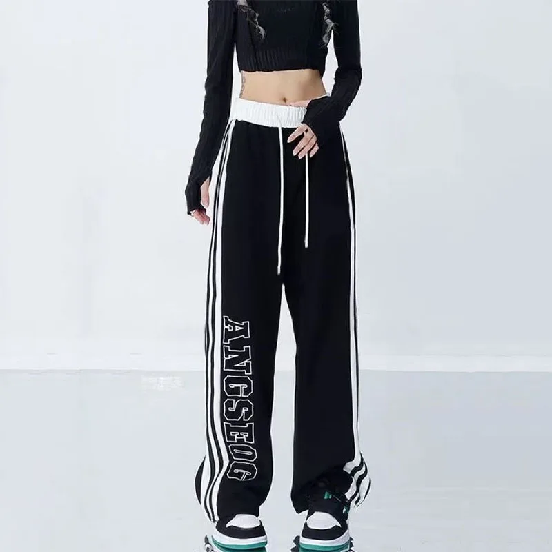 Top Trends: Streetwear Women Harajuku Striped Sweatpants Spring Summer New Loose Casual Wide Leg Elastic Waist Jogging Black Sports Trousers Shoppable Styles