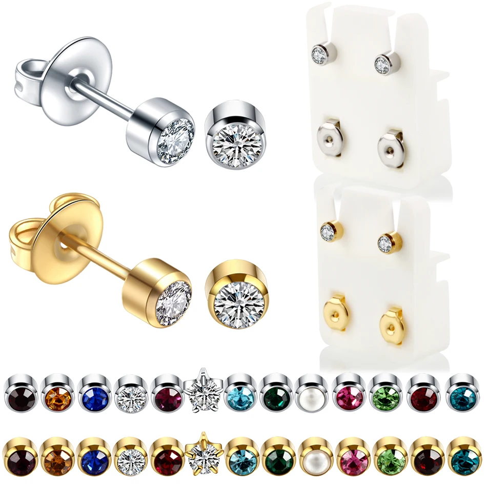 Top Trends: 2pcs / lot Steel Earring Studs Ear Piercing Gun Birthstone Gem Ear Studs Earring Stud Tragus Cartilage Helix Piercing Jewelry Shoppable Styles