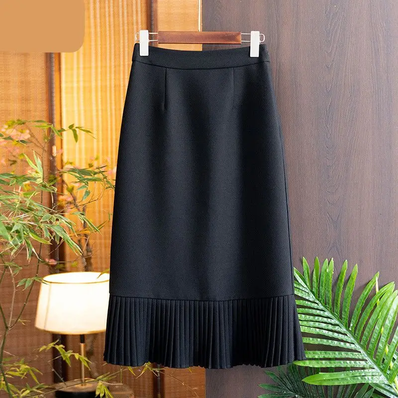 Top Trends: Fashion Solid Color Women's Fashion Fishtail Skirt Commuting Straight Tube High Waist Slim Temperament Pleated Skirt Lady Shoppable Styles - Image 4