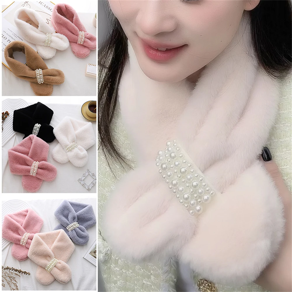 Top Trends: Pearl Scarf Winter New Style Thickened Korean Version Of Cross-warmingwool Wool Rabbit-like Neck Collar DZ1 Shoppable Styles