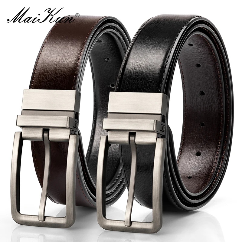 Top Trends: Maikun Business Reversible Leather Belt For Men Alloy Push-in Pin Buckle Black Belts Shoppable Styles