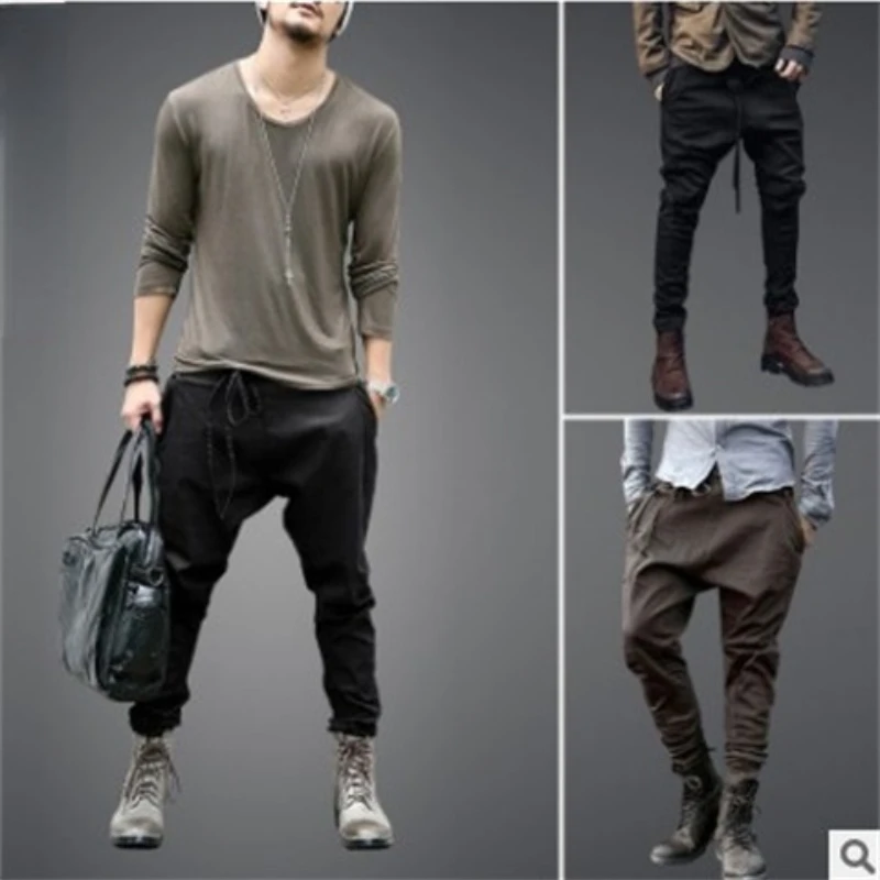 Top Trends: Men Pants Spring Summer Solid Color Loose Straight Pants Men Vintage Low Waist Pocket Pencil Pants Cross-Pants Calf-Length Pants Shoppable Styles