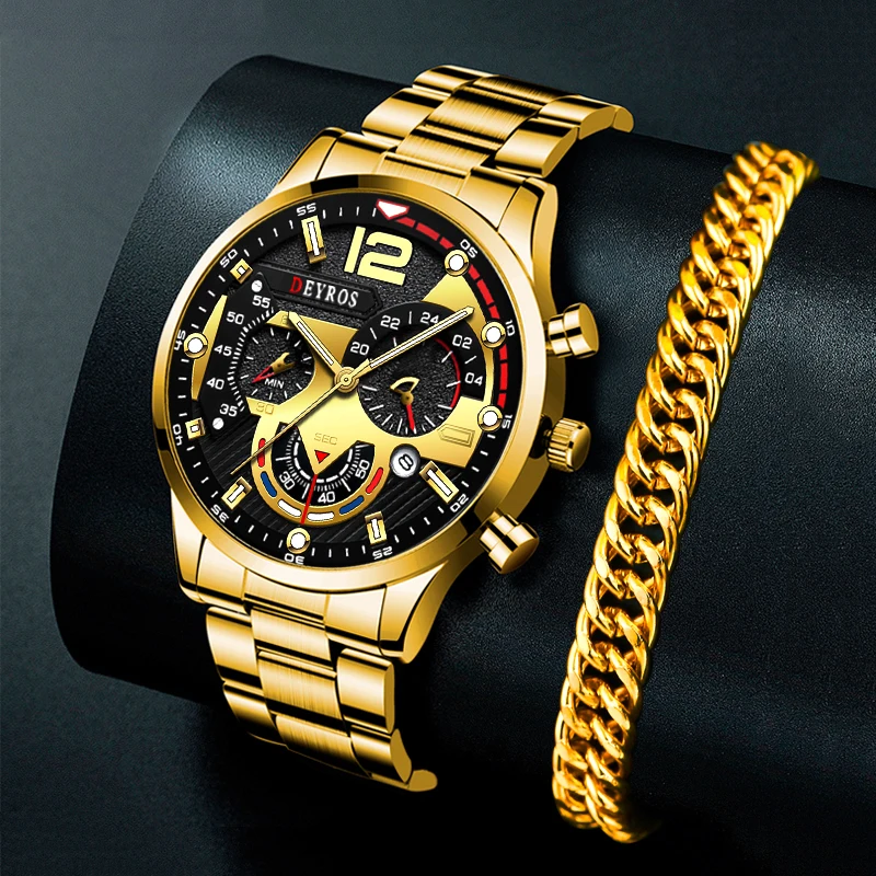 Top Trends: Luxury Mens Watches Male Gold Bracelet Stainless Steel Quartz Calendar Watch For Men Business Luminous Clock Relogio Masculino Shoppable Styles