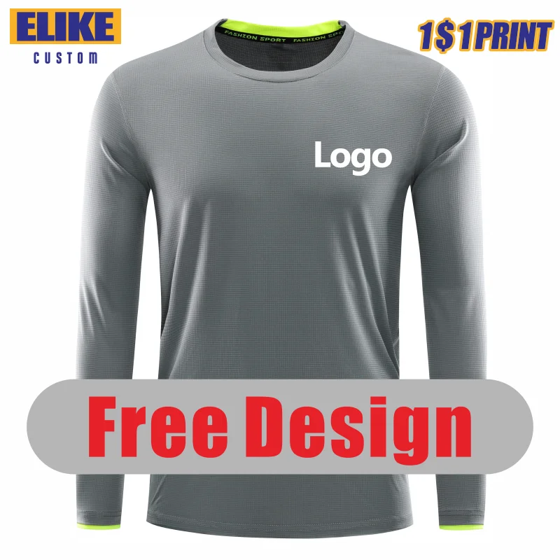 Top Trends: ELIKE Long Sleeve Sport Quick-Drying T Shirt Custom Logo Print Personal Design Company Brand Embroidery 8 Colors Round Neck Tops Shoppable Styles