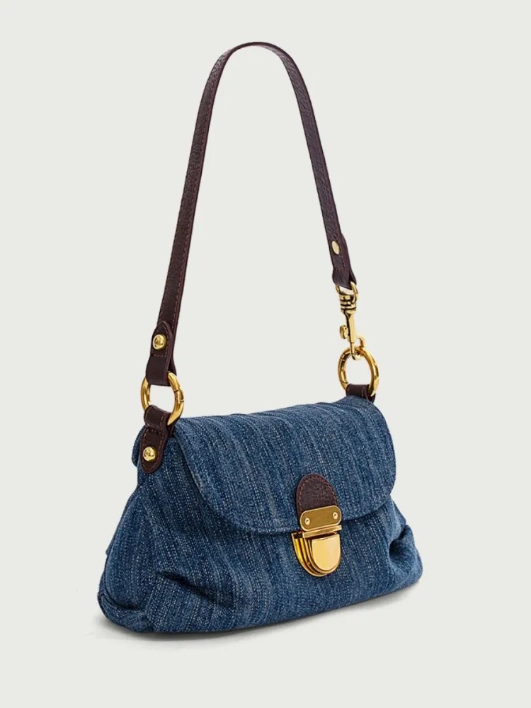 Top Trends: High Quality Denim Medium Antique Underarm Bag Women High Quality Small Pleated Lock Buckle Single Shoulder Channels Handbags Shoppable Styles