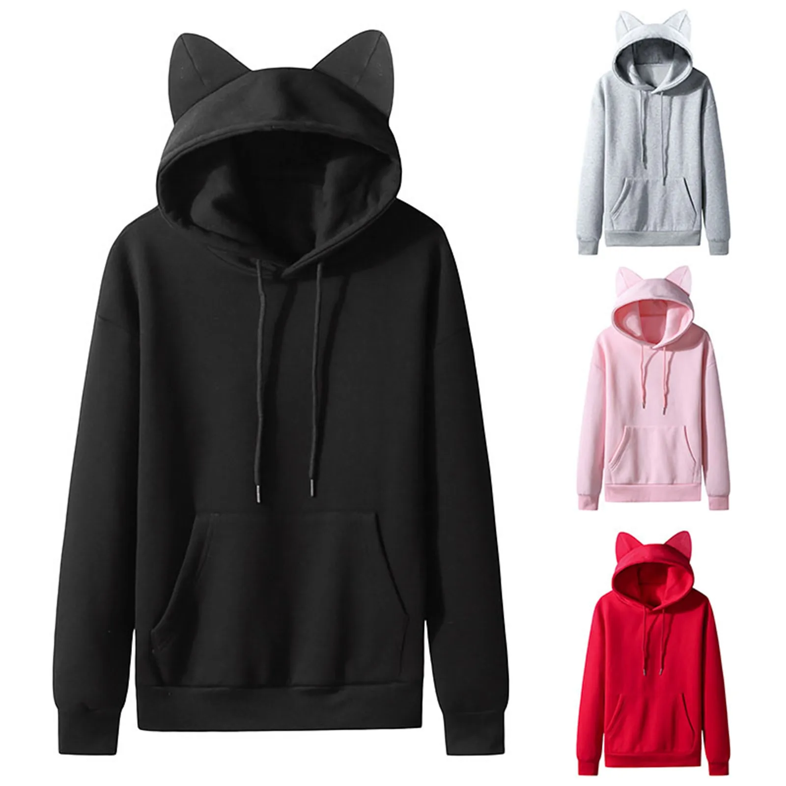 Top Trends: Cat Ears Hoodie Women Black Kawaii Long Sleeve Autumn Winter Hooded Sweatshirt Gothic Streetwear Loose Casual Hood Pullover Coat Shoppable Styles