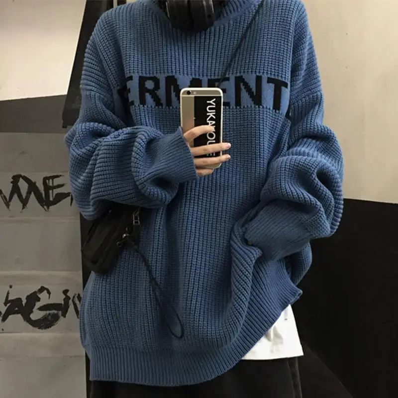 Top Trends: Fashion O-Neck Loose All-match Letter Knitted Sweater Men&#039;s Clothing 2023 Winter New Korean Pullovers Long Sleeve Casual Tops Shoppable Styles