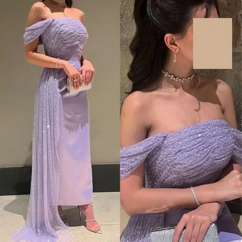 Top Trends: Aleeshuo Lilac Saudi Arabia Mermaid Evening Dress Off The Shoulder Sequined Formal Women Prom Party Gowns Special Occasion Dress Shoppable Styles