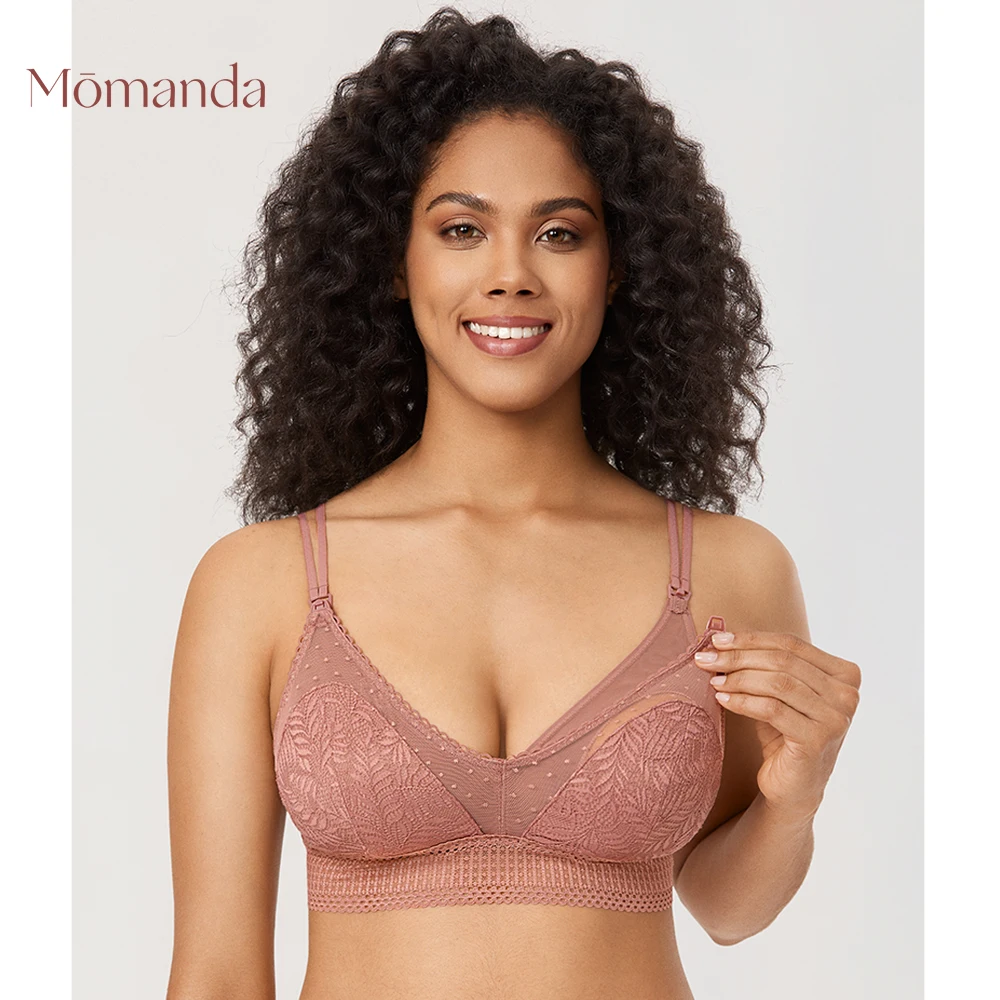 Top Trends: MOMANDA Lace Maternity Nursing Bra Lightly Padded Wireless Bralette For Pregnant Women Double Strap L XL Thin Intimates Lingerie Shoppable Styles