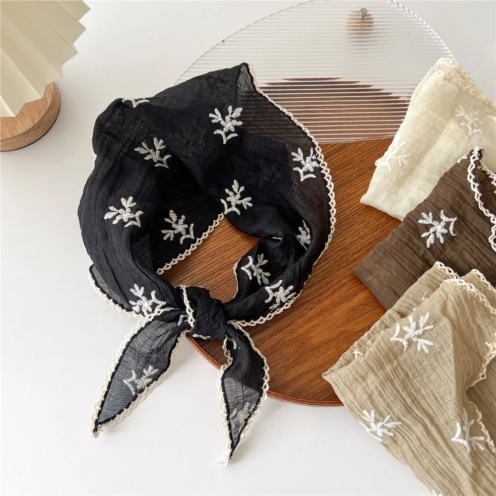 Top Trends: Linen Cotton Lace Triangle Scarf For Women Floral Sunscreen Headscarf Small Shawls Ladies Hair Scarf Headband Office Neckerchief Shoppable Styles