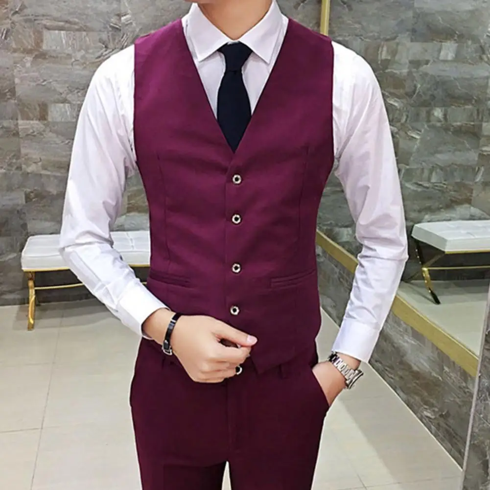 Top Trends: Fashion Men Vests Waistcoat Solid Color V Neck Sleeveless Buttons Blazer Plus Size Formal Business Jacket Vests Chaleco Hombre Shoppable Styles