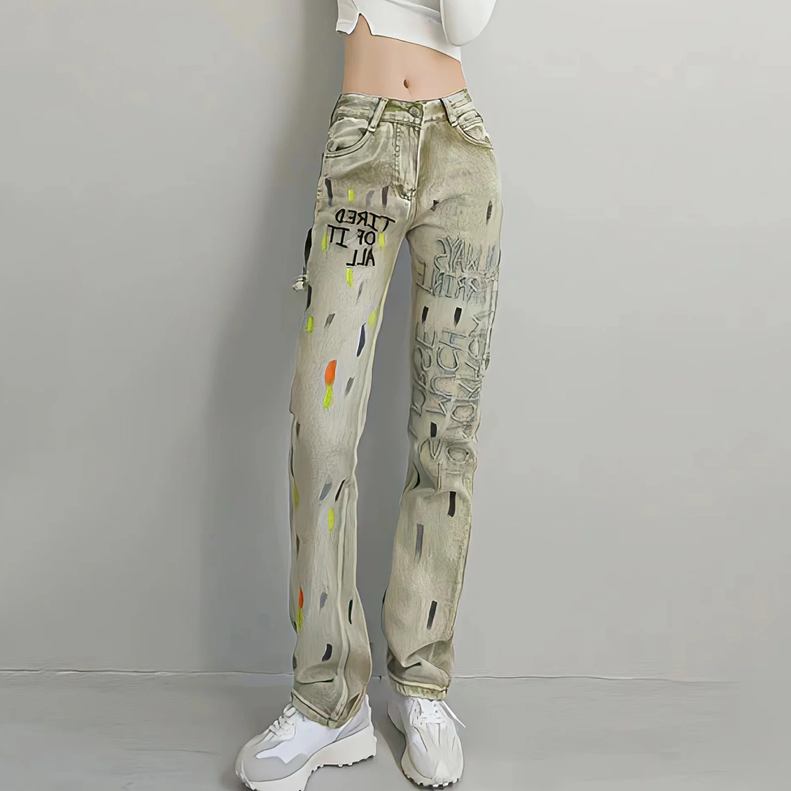 Top Trends: 2023 New Y2K Hot Girl Embroidered Splash-Ink Fashion Jeans American Streetwear Loose Straight Retro Trousers Funny Ins Style Shoppable Styles