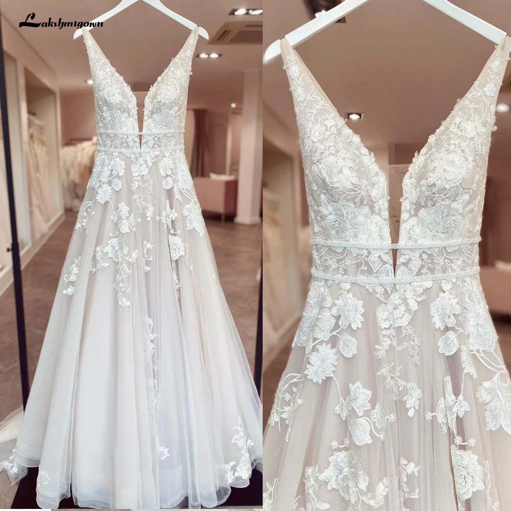 Top Trends: Lakshmigown Bohemian Wedding Dresses V-Neck Appliques Lace A-Line Beach Princes Wedding Bridal Gown 2024 Plus Size Shoppable Styles