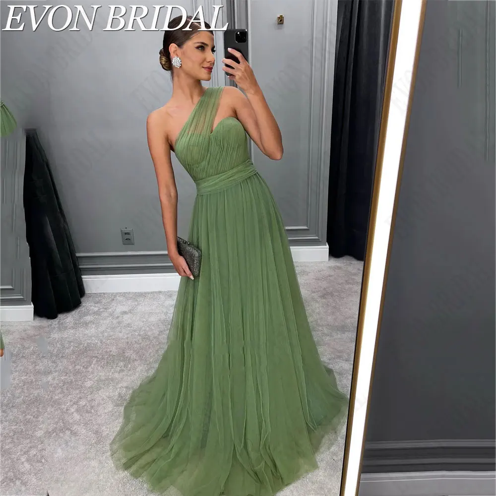 Top Trends: EVON BRIDAL Simple Green Tulle A-Line Prom Dresses Sexy One-Shoulder Sweetheart Neck Evening Gown Backless Vestidos De Gala 2024 Shoppable Styles