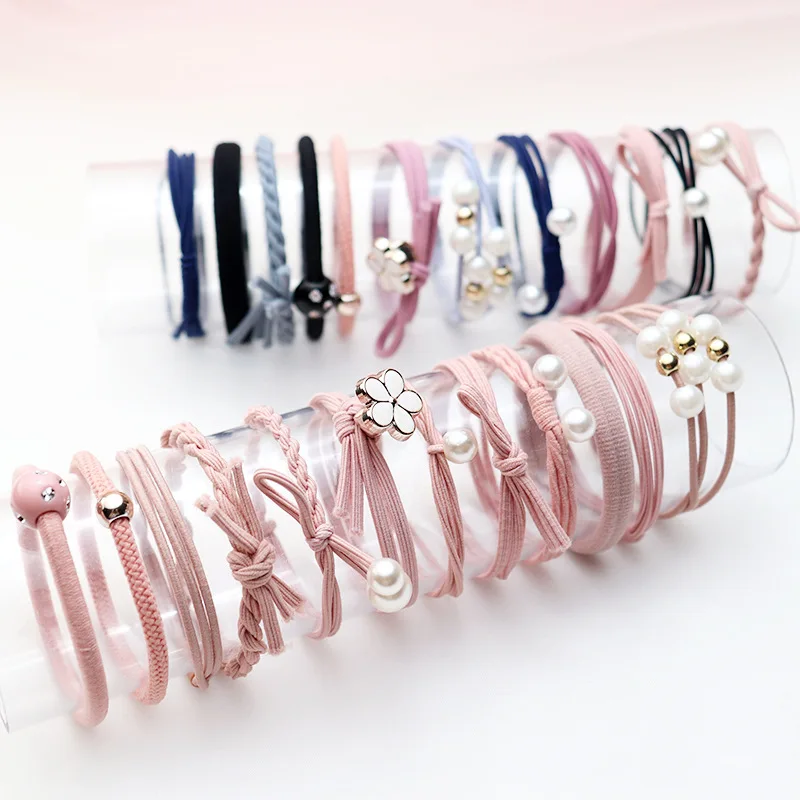 Top Trends: 12Pcs / Set New Hair Ring Women Girls Elegant Flower Pearls Bow Elastic Hair Bands Colorful Rubber Band Sweet Head Rope Ornaments Shoppable Styles