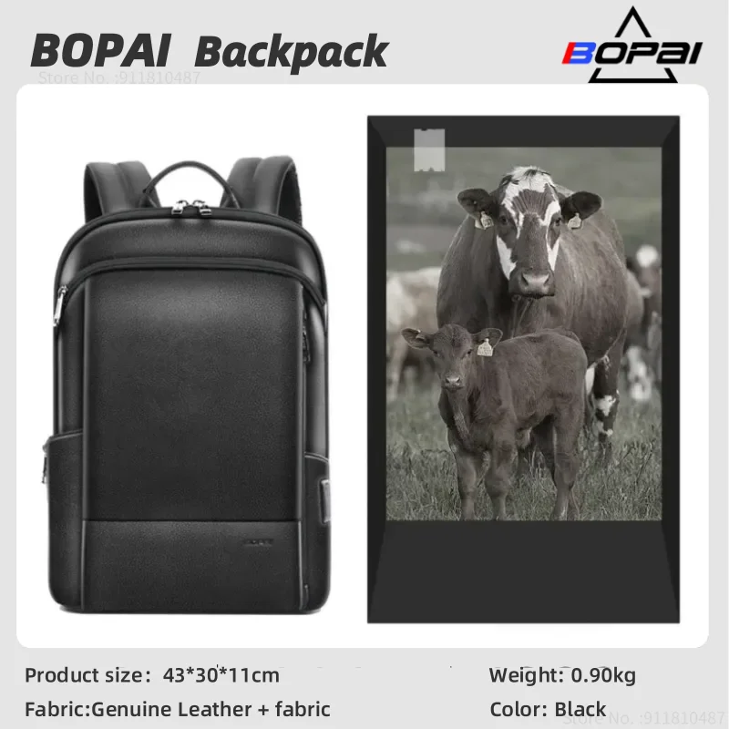 Top Trends: BOPAI Genuine Leather Backpack Men 100% Natural Cowhide Business Travel Bag Slim Laptop USB Charging Anti-Theft Backpack School Shoppable Styles